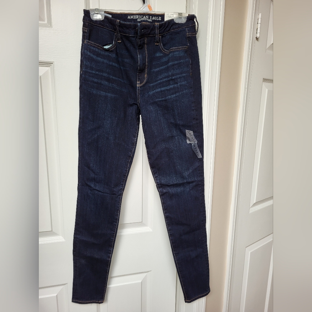 AE Super Hi-rise Jeggings In Coldwater Rinse Size 8 Long, New With Tags